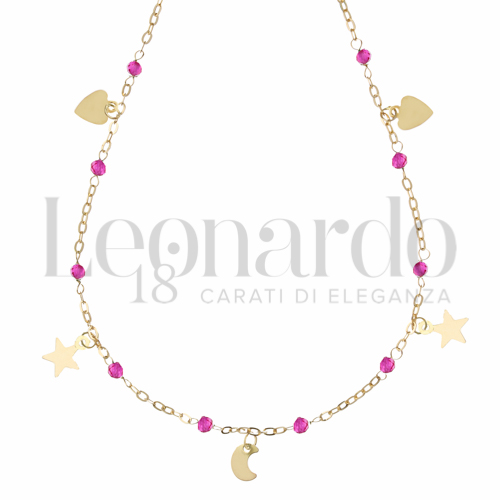 Forma o finitura Cuore, Stella e Luna con Spinelli Rosa in Oro Giallo da 2gr.