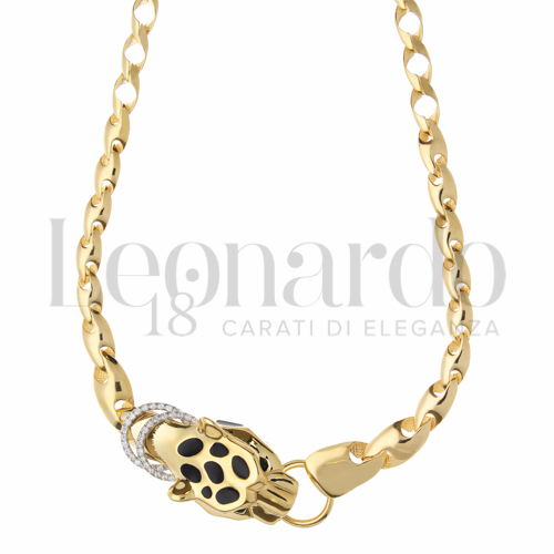 Forma o finitura Lucida con Smalto Nero e Zirconi Bianchi in Oro Giallo e Oro Bianco da 24,9gr.