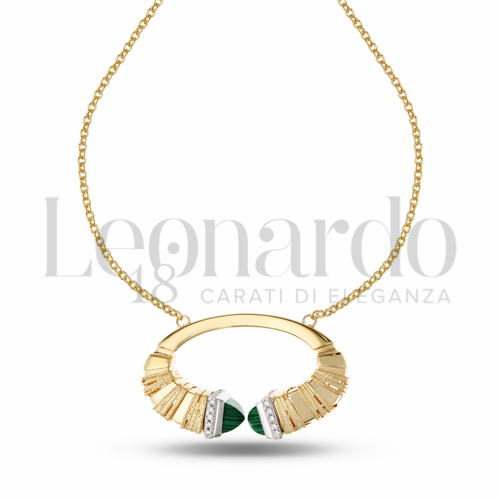Forma o finitura Satinata con Malachite e Zirconi Bianchi in Oro Giallo e Oro Bianco da 12,1gr.