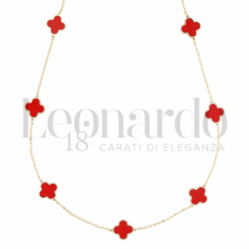 Forma o finitura Quadrifoglio con Pasta di corallo rosso in Oro Giallo da 3gr.