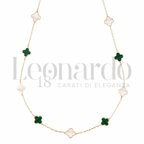 Forma o finitura Quadrifoglio con Madreperla e Malachite in Oro Giallo da 3gr.