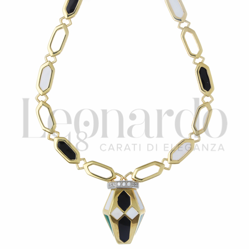 Forma o finitura Lucida con Smalto Nero, Bianco, Verde e Zirconi Bianchi in Oro Giallo e Oro Bianco da 19gr.