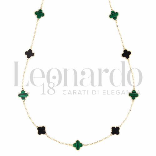 Forma o finitura Quadrifoglio con Malachite e Onice in Oro Giallo da 3gr.
