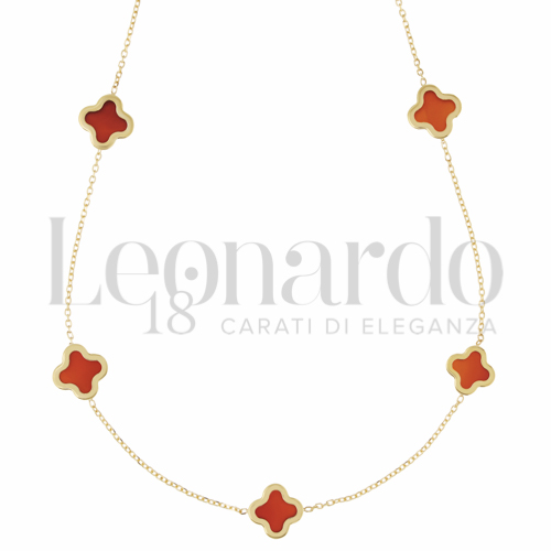 Forma o finitura Quadrifoglio con Pietra Rossa Dura in Oro Giallo da 3,1gr.