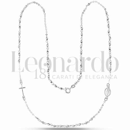 Collane Rosario girocollo ammagliato in Oro 18 Carati Lunghezza: 50 cm con 5 gruppi di preghiera Diametro sfere: 2,50 mm Finitura o colore: Sfaccettata 5,3g