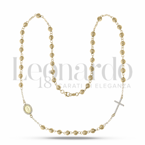 Collane Rosario girocollo ammagliato in Oro 18 Carati Lunghezza: 50 cm con 5 gruppi di preghiera Diametro sfere: mm Finitura o colore: Diamantata 