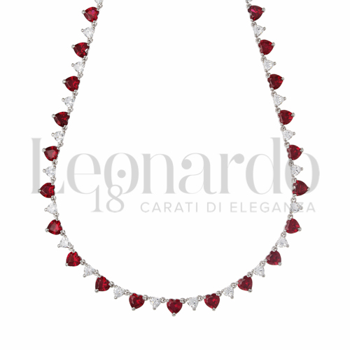 42 cm con estensione a 45 cm con Zirconi rossi e zirconi bianchi in Oro Bianco da 14,5gr.