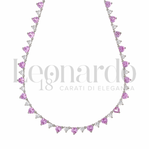 42 cm con estensione a 45 cm con Zirconi Rosa e Zirconi Bianchi in Oro Bianco da 14,4gr.