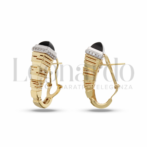con Pietra nera e zirconi bianchi in Oro Giallo e Oro Bianco da 10gr.