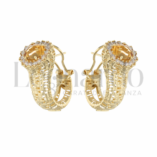 con Citrino Idrotermale e zirconi bianchi in Oro Giallo da 7,6gr.