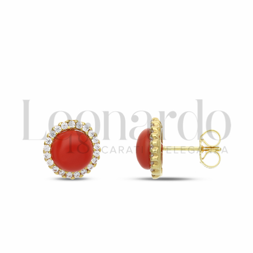 con Corallo e Zirconi Bianchi in Oro Giallo da 3,9gr.