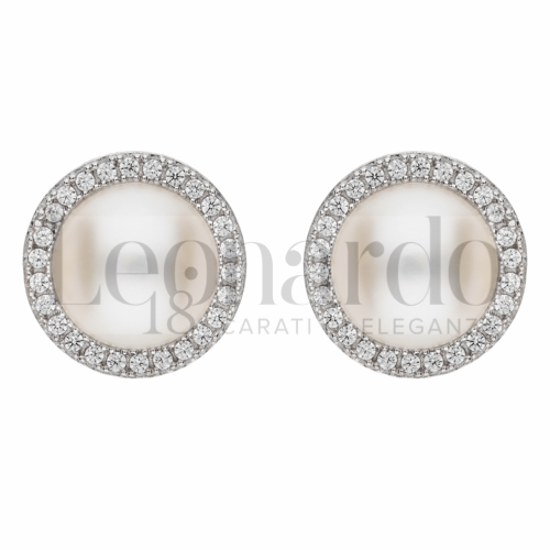 con Zirconi bianchi & Perla in Oro Bianco da 4,7gr.