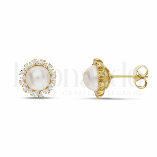 con Perla & Zirconi bianchi in Oro Giallo da 4,5gr.