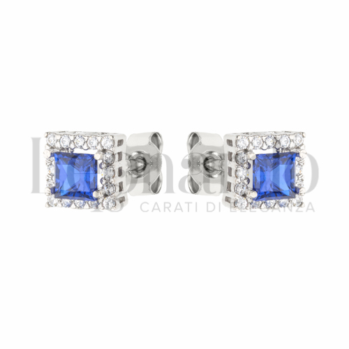 con Pietra di Colore Blu e zirconi bianchi in Oro Bianco da 2,4gr.