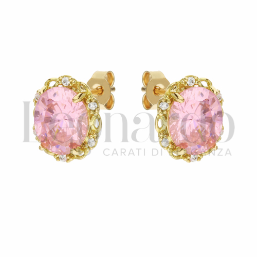 con Pietra Rosa e zirconi bianchi in Oro Giallo da 4,7gr.