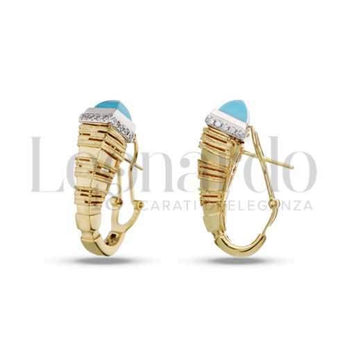 con Pasta di Turchese + Zirconi Bianchi in Oro Giallo e Oro Bianco da 10,4gr.