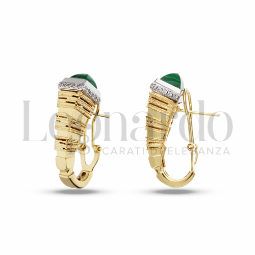 con Malachite e Zirconi Bianchi in Oro Giallo e Oro Bianco da 10,3gr.