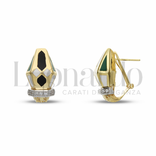 con Smalto Nero, Bianco, Verde e Zirconi Bianchi in Oro Giallo e Oro Bianco da 7,8gr.