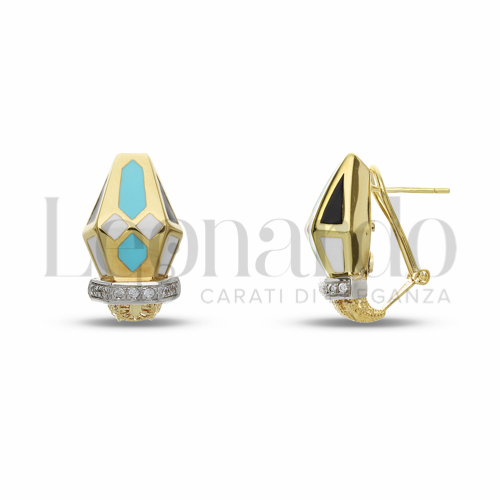 con Smalto Nero, Bianco, Turchese e Zirconi Bianchi in Oro Giallo e Oro Bianco da 7,4gr.