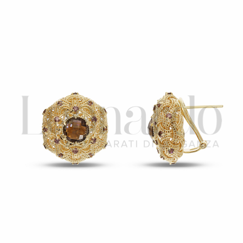 Misura o forma Tondo con Pietra brown e zirconi brown in Oro Giallo da 6gr.