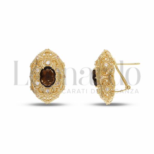 Misura o forma Ovale con Pietra brown e zirconi bianchi in Oro Giallo da 6,7gr.