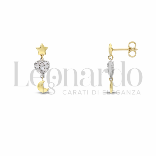 Forma Cuore, Luna, Stella con Zircone bianco in Oro Giallo e Oro Bianco da 2,8gr.