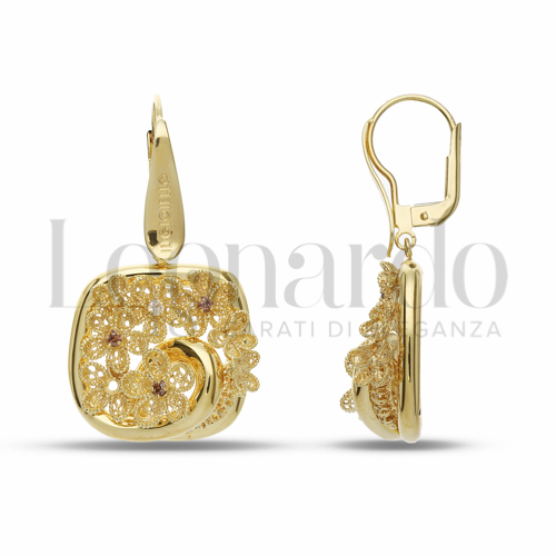 Forma Quadrato con Zirconi bianchi e zirconi Brown in Oro Giallo da 9,1gr.