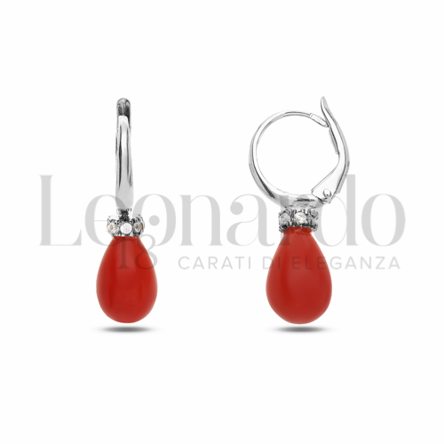 con Corallo e Zirconi Bianchi in Oro Bianco da 3,5gr.