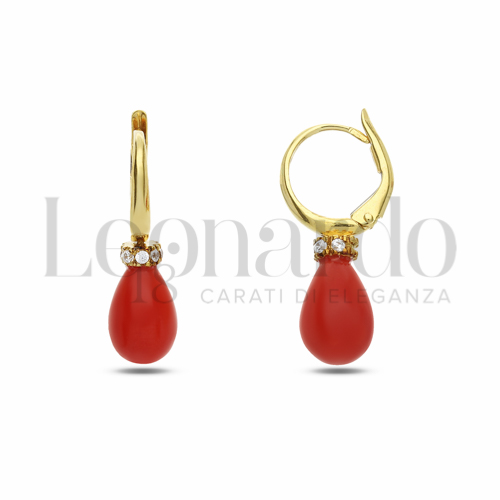 con Corallo e Zirconi Bianchi in Oro Giallo da 3,4gr.