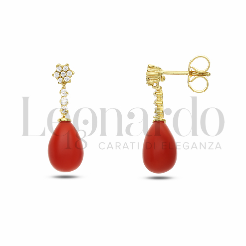 con Corallo e Zirconi Bianchi in Oro Giallo da 3gr.