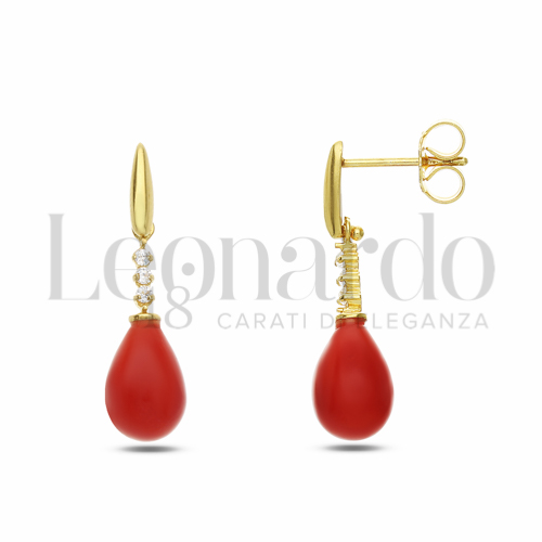 con Corallo e Zirconi Bianchi in Oro Giallo da 3,2gr.