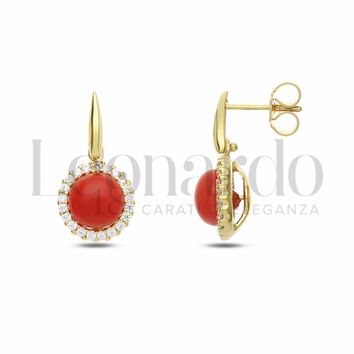 con Corallo e Zirconi Bianchi in Oro Giallo da 4,9gr.