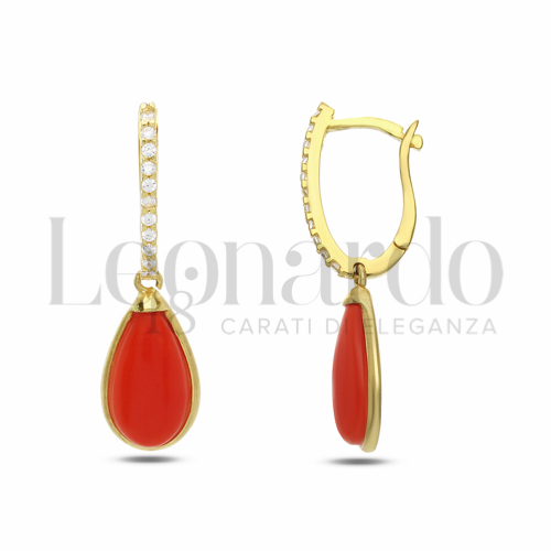 con Corallo e Zirconi Bianchi in Oro Giallo da 3,8gr.