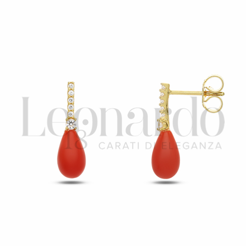 con Corallo e Zirconi Bianchi in Oro Giallo da 2,3gr.