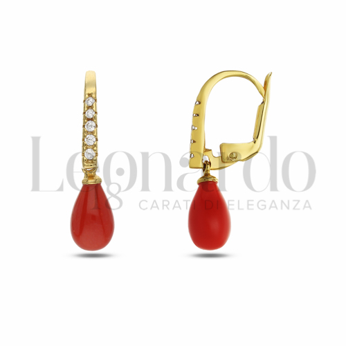 con Corallo e Zirconi Bianchi in Oro Giallo da 2,9gr.