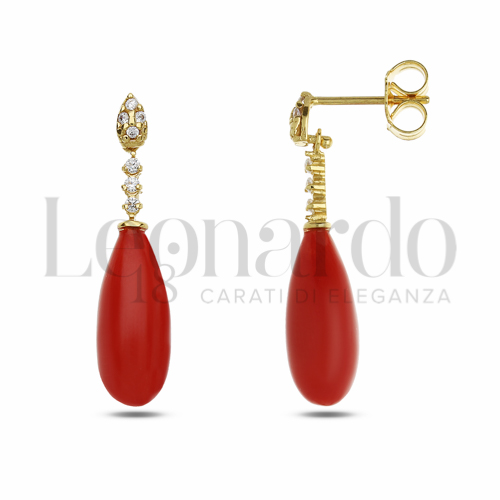 con Corallo e Zirconi Bianchi in Oro Giallo da 3,8gr.