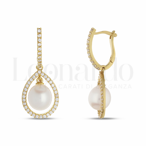 Forma Goccia con Perla & Zirconi bianchi in Oro Giallo da 5,4gr.