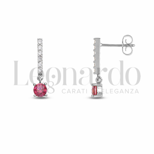 Forma Tondo con Pietra di Colore Rosso e zirconi bianchi in Oro Bianco da 1,8gr.