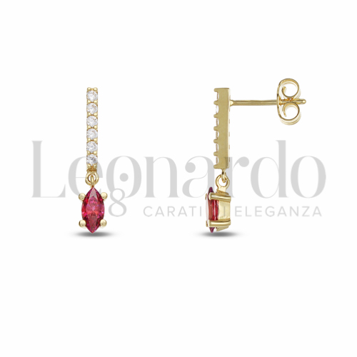 Forma Marquise con Pietra di Colore Rosso e zirconi bianchi in Oro Giallo da 1,8gr.