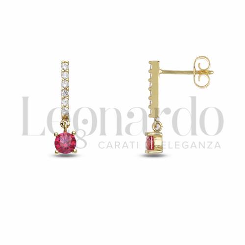 Forma Tondo con Pietra di Colore Rosso e zirconi bianchi in Oro Giallo da 1,8gr.