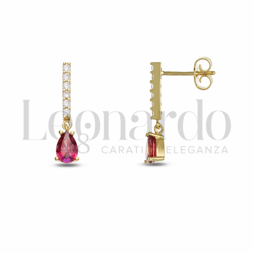 Forma Goccia con Pietra di Colore Rosso e zirconi bianchi in Oro Giallo da 1,9gr.