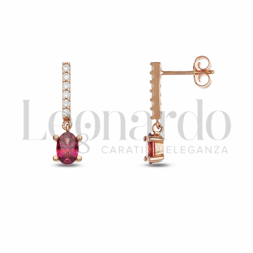 Forma Ovale con Pietra di Colore Rosso e zirconi bianchi in Oro Rosa da 2gr.