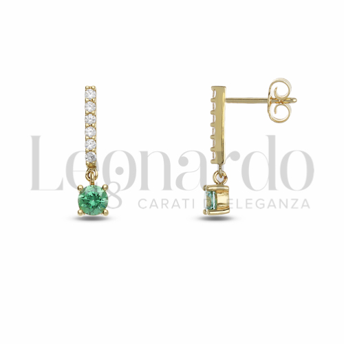 Forma Tondo con Pietra di Colore Verde e zirconi bianchi in Oro Giallo da 1,9gr.