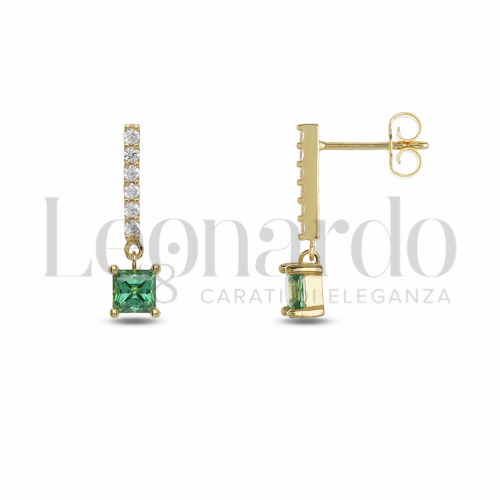Forma Quadrato con Pietra di Colore Verde e zirconi bianchi in Oro Giallo da 2gr.