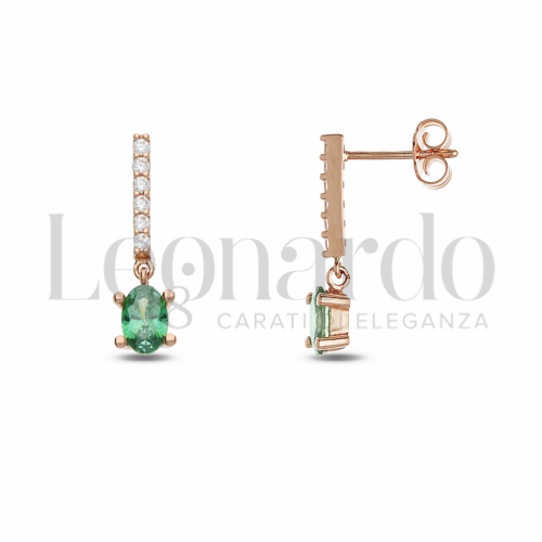 Forma Ovale con Pietra di Colore Verde e zirconi bianchi in Oro Rosa da 2gr.