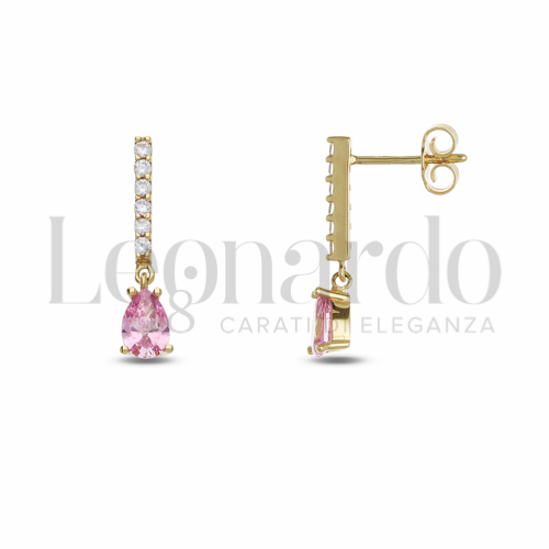 Forma Goccia con Pietra Idrotermale Rosa e zirconi bianchi in Oro Giallo da 1,9gr.