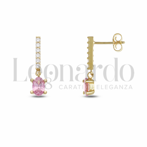 Forma Ovale con Pietra Idrotermale Rosa e zirconi bianchi in Oro Giallo da 2,1gr.