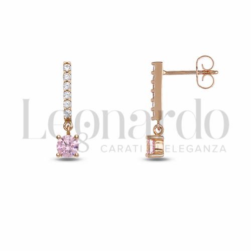 Forma Tondo con Pietra Idrotermale Rosa e zirconi bianchi in Oro Rosa da 1,8gr.