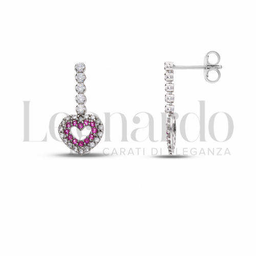 Forma Cuore con Zirconi rossi e zirconi bianchi in Oro Bianco da 2,2gr.