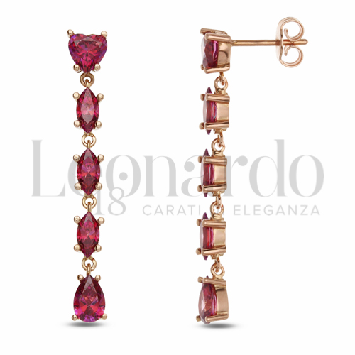Forma Cuore, marquise, goccia con Zircone rosso in Oro Rosa da 4,3gr.